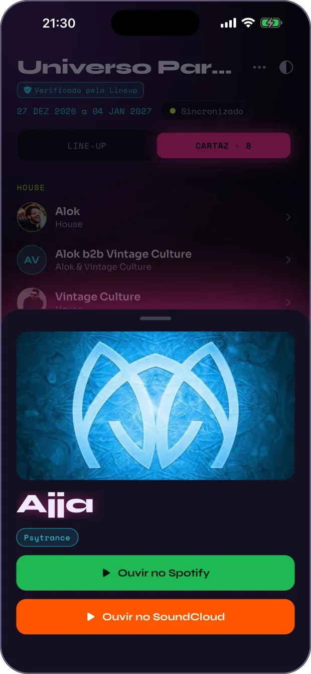 Ficha de artista com foto e links para ouvir